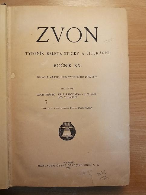 Zvon - týdeník beletristický a literární ročník XX.