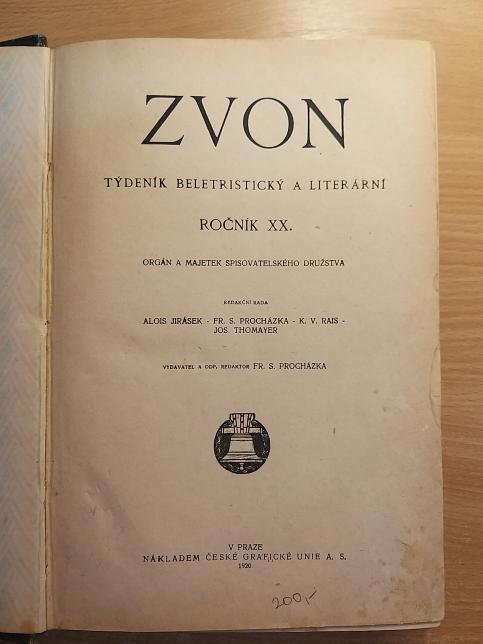 Zvon - týdeník beletristický a literární ročník XX.