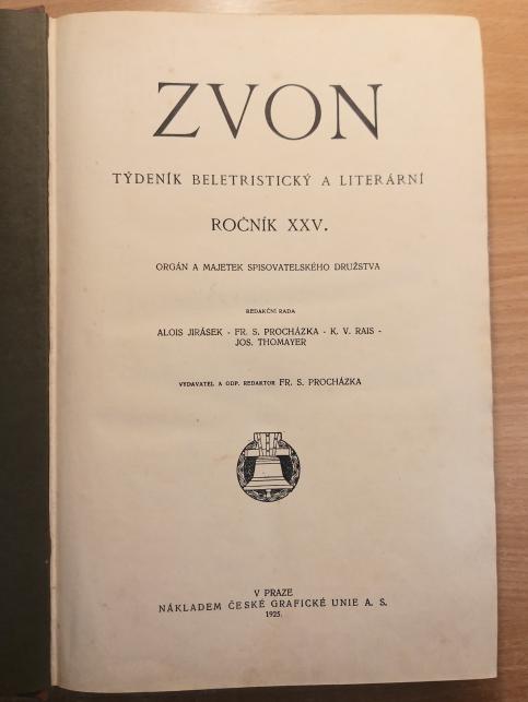 Zvon - týdeník beletristický a literární ročník XXV.