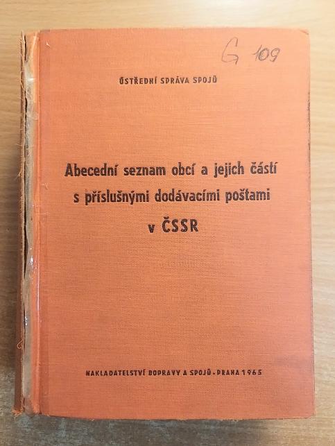 Abecední seznam obcí a jejich částí s příslušnými dodávacími poštami v ČSSR