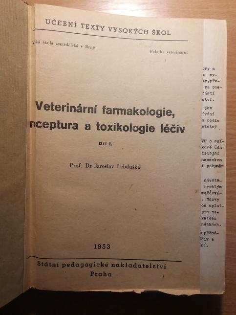 Veterinární farmakologie, receptura a toxikologie léčiv