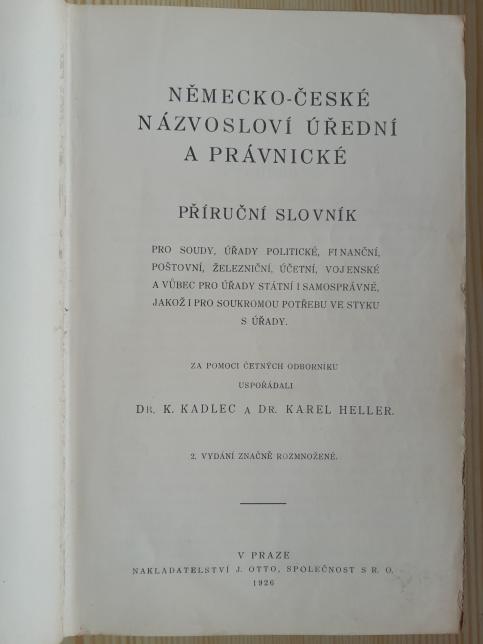 Deutsch-Böhmische Amtliche und Juridische Terminologie/Německo-české názvosloví úřední a právnické