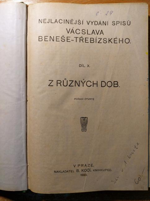 Nejlacinější vydání spisů Vacslava Beneše - Třebízského díl X